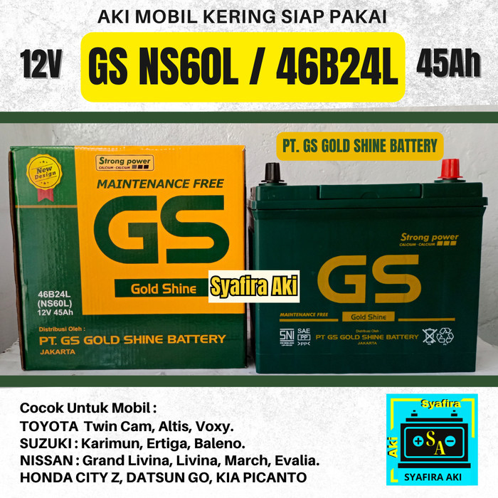 Jual Baru!!! Aki Mobil Nissan March GS MF NS60L Aki Kering 12V / 45 Ah