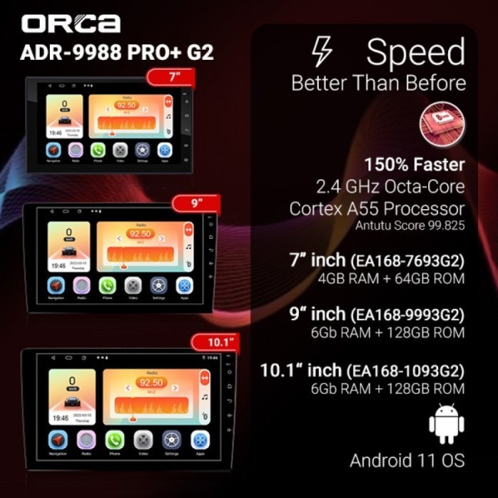 Jual Orca Adr 9988 Pro Plus Gen 2 Head Unit Android Plus Dvr 2 Channel