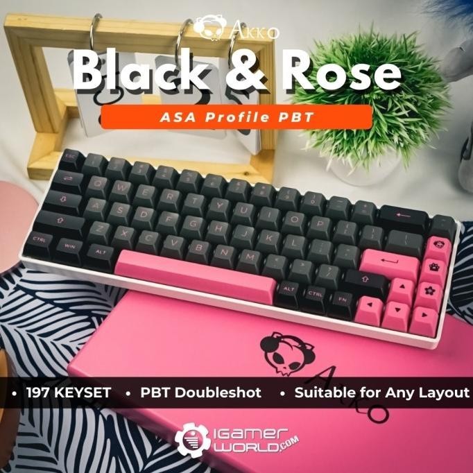 Jual New Akko Black & Rose Asa Profile 197 Keycaps Set Pbt Doubleshot ...