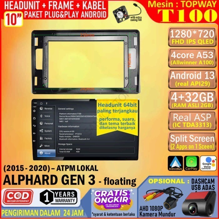 Jual Paket Headunit Android 10 inch + Frame + Soket PNP Toyota Alphard ...