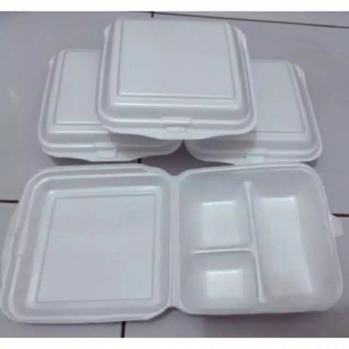 Jual Sterofoam Box Nasi Polos Tanpa Sekat And Sekat 3 Isi 100 Pcs