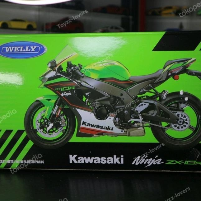 Welly – Moto Kawasaki 1:10 – Modèle Miniature Moulé Sous Pression – Roues Et Volant Fonctionnels, Capot Ouvrant