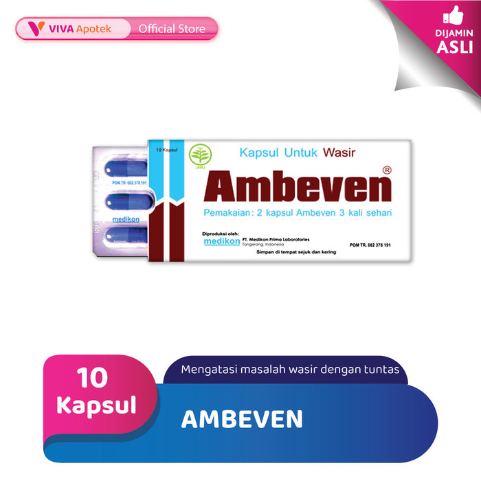 Ambeven untuk Meredakan Wasir, Nyeri Gatal, Kemerahan (10 Kapsul)