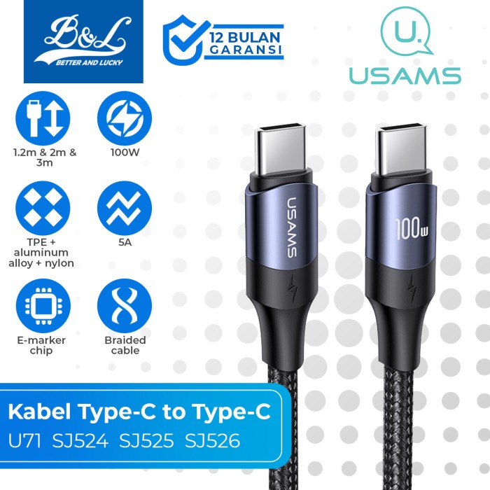 Jual USAMS U71 KABEL DATA TYPE-C TO TYPE-C 100W PD FAST CHARGING ...