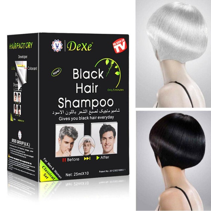 Jual Dexe Instant Hair Dye Coloring Shampoo - BLACK (25mL x 10 sachets ...