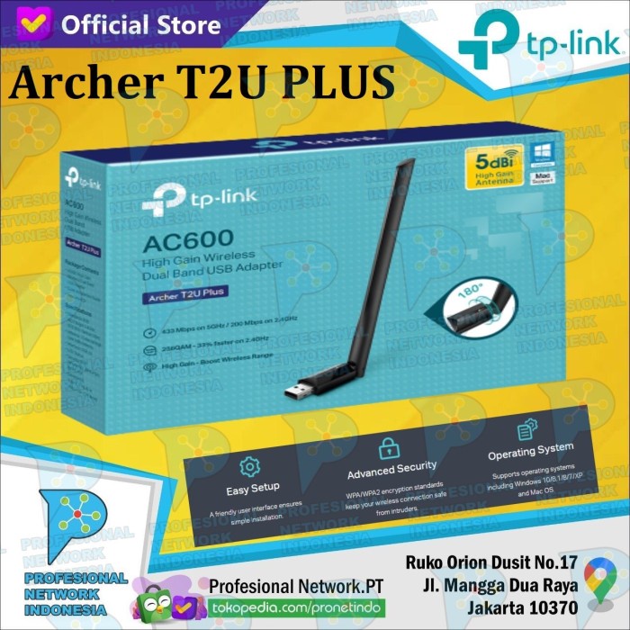 Jual TP-Link Archer T2U Plus AC600 High Gain Wireless Dual Band USB ...