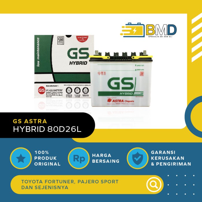 Jual Aki GS ASTRA Hybrid 80D26L - mobil Fortuner, Pajero Sport