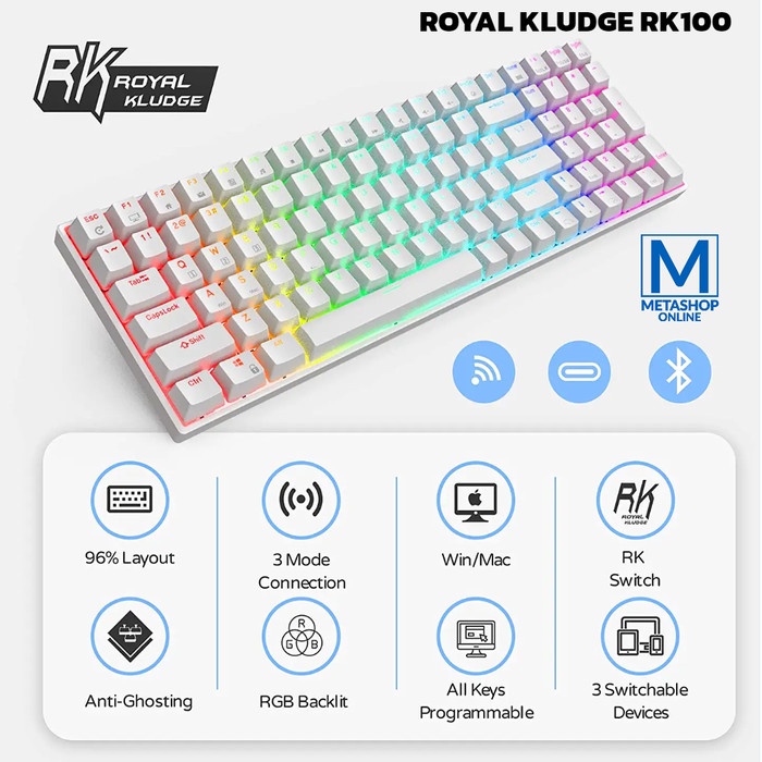 Jual Ready ROYAL KLUDGE RK100 WIRELESS MECHANICAL KEYBOARD GAMING RGB ...