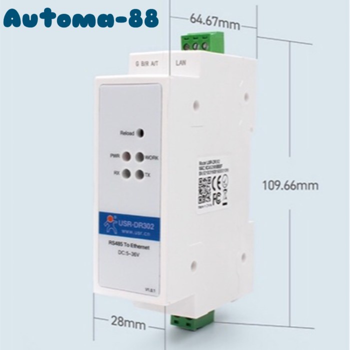 Jual Usr-Dr302 Din Rail Rs485 To Ethernet Converter Support Modbus Tcp ...