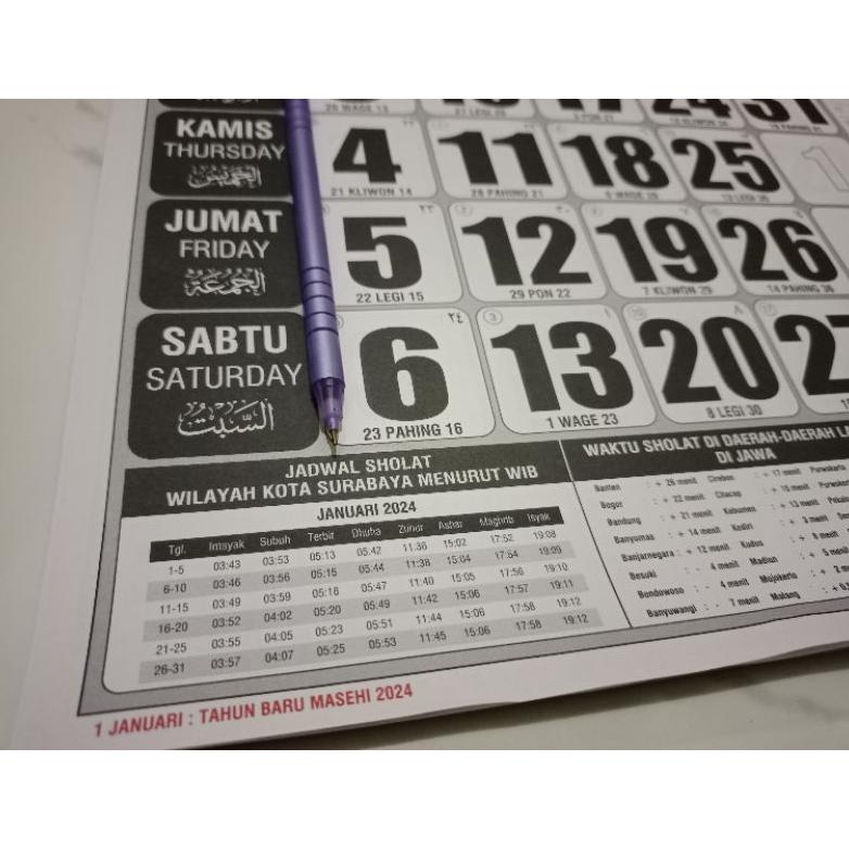 Jual Baru Kalender Dinding 2024 12 Bulan Masehi Lengkap Dengan Hijriyah Jawa Pranoto Mongso 7991