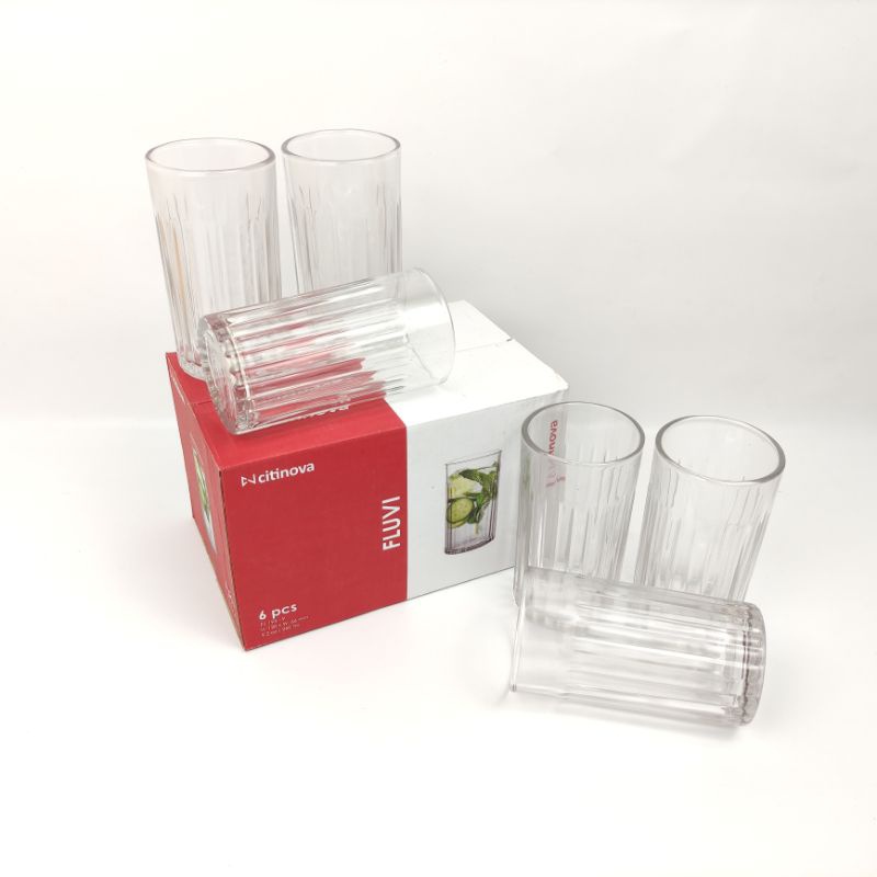 Jual 1 Set Isi 6 Gelas Kaca Citinova Fluvi 260ml Gelas Aesthetic Highball Embos Wine Glass 1176