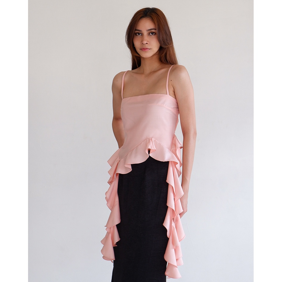 Jual GISELE TOP | RUFFLE ASYMMETRY FRONT SLEEVELESS TANK TOP | Shopee ...