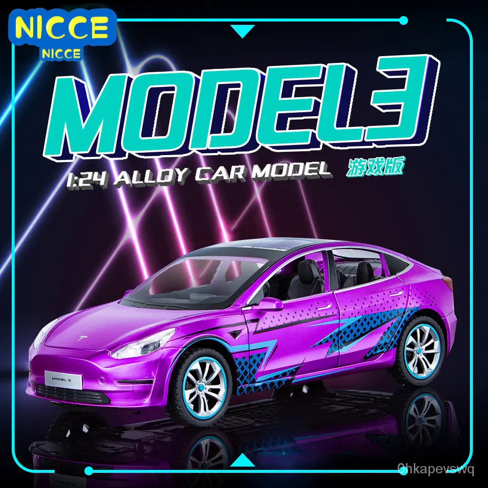 Jual Nicce 124 Tesla Model 3 Edisi Game, Diecast Simulasi Tinggi Model
