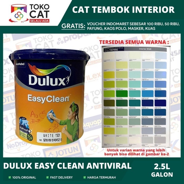 Jual Cat Tembok Dalam Dulux Easy Clean Anti Virus Tinting Bisa Request Warna Liter Galon