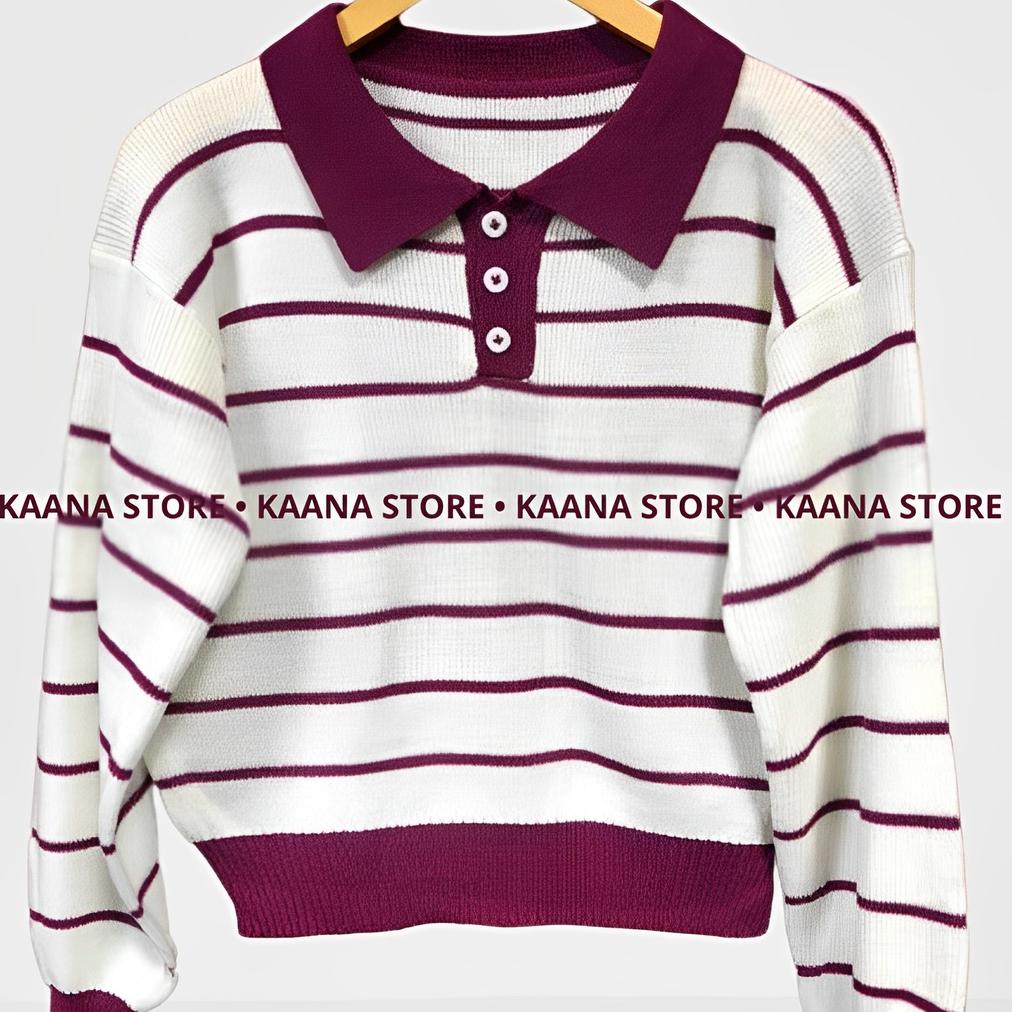 Jual Update! Polo Stripes Knit Import - Atasan Polo Rajut Wanita ...