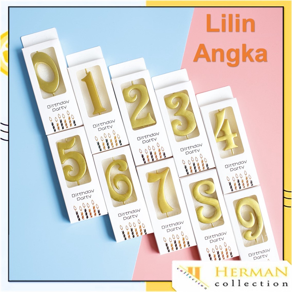 HC Lilin Ulang Tahun Bentuk Angka 0- 9 Warna Metalik Birthday Candle Number Elegant Lilin Pesta Warna Warni Gold Silver