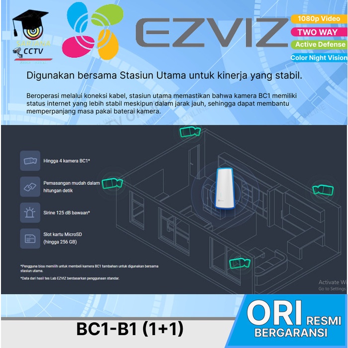 Jual Ezviz Kit Bc1-B1 Kamera Baterai Tanpa Kabel 2Mp Ip67 Cctv (1 ...