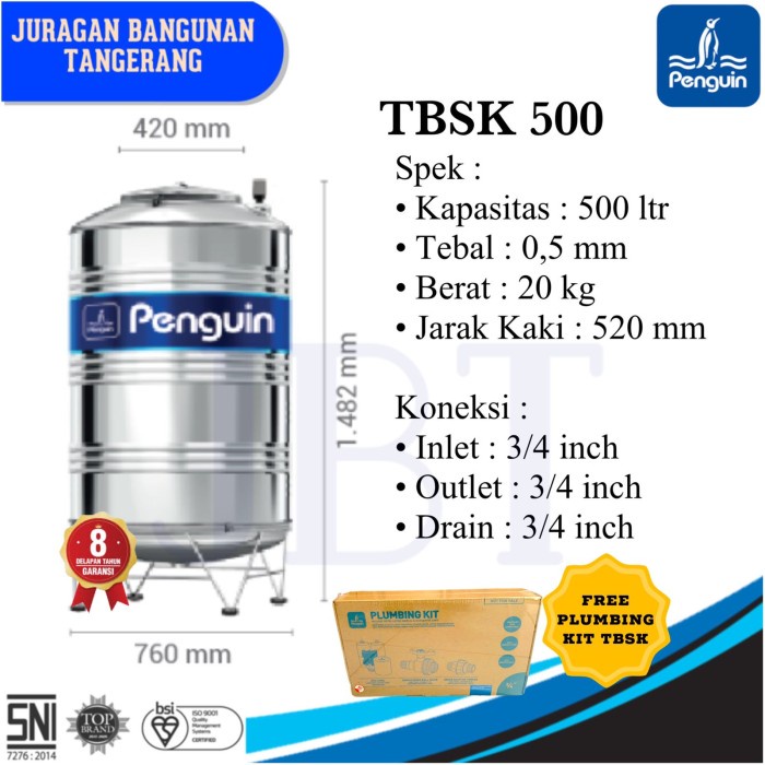 Jual Asli Toren Tangki Air Penguin Stainless 500 Liter Tbsk 500 Original Shopee Indonesia 1677