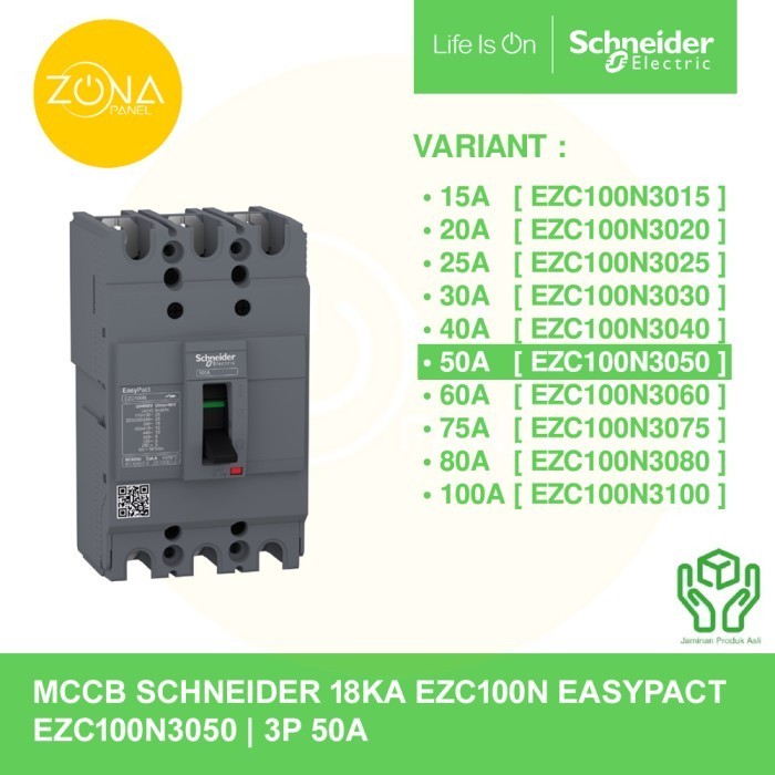 Jual [New Ori] Mccb Schneider Easypact Ezc100N 3 Phase 3P 50A ...