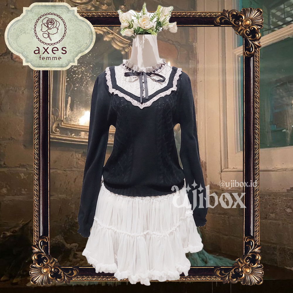 Jual Axes Femme Black Ribbon Knit Gyaru Kawaii Jepang Korea Vintage