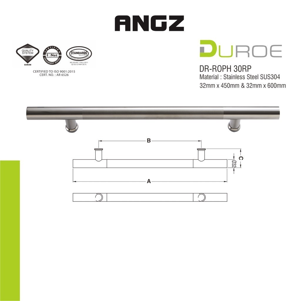 Jual Gagang Pintu Dorong Depan DUROE Pull Handle ROPH 45cm Stainless ...