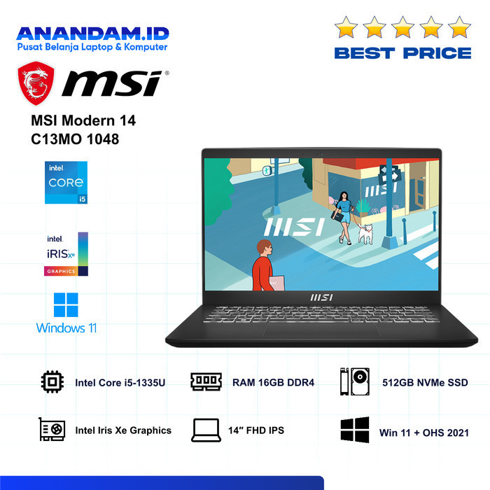 Jual MSI Modern 14 C13M 1048 i5-1335U Iris Xe 16GB 512GB 14