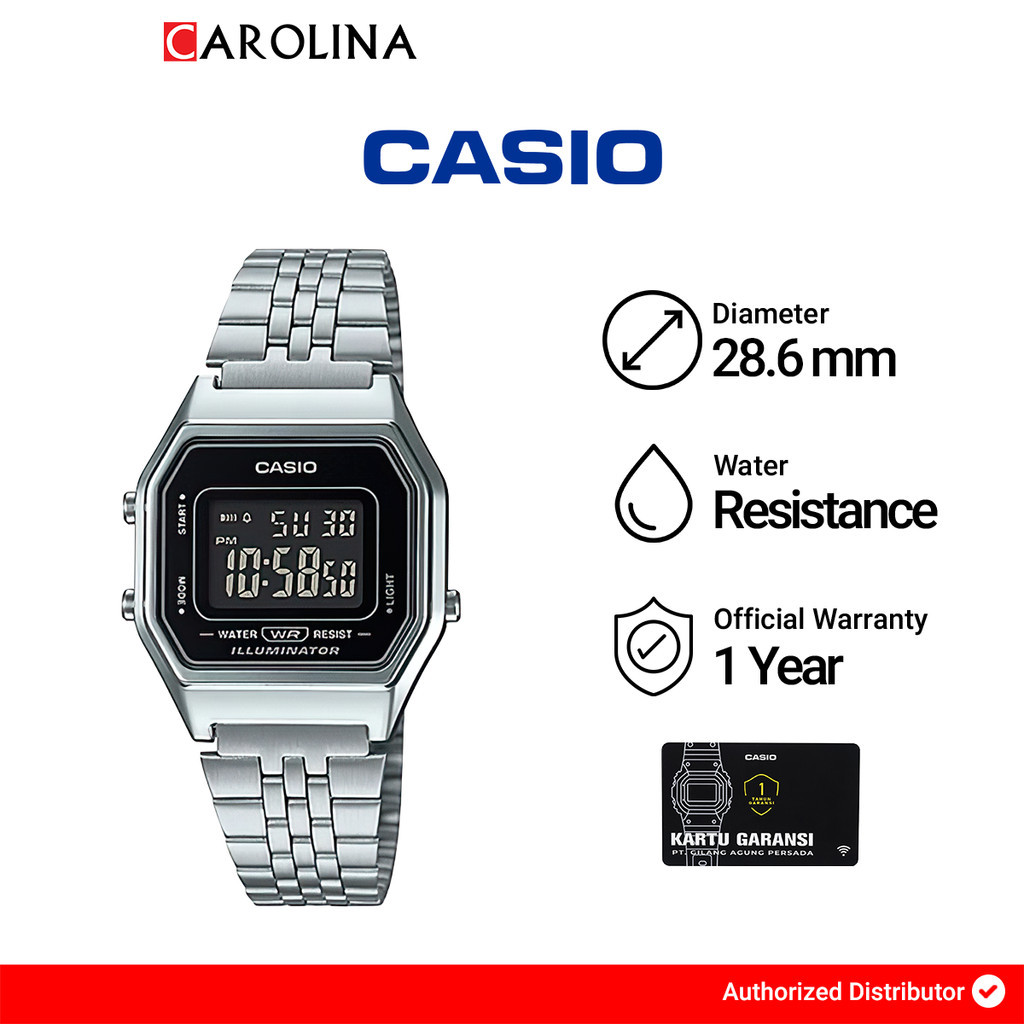 Jam Tangan Wanita Casio General LA680WA-1B Black Digital Dial Stainless Steel Band