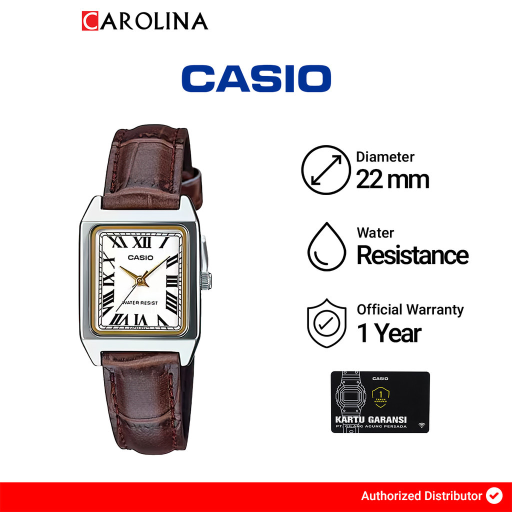 Jam Tangan Wanita Casio General LTP-V007L-7B2 Tank White Dial Brown Leather Band