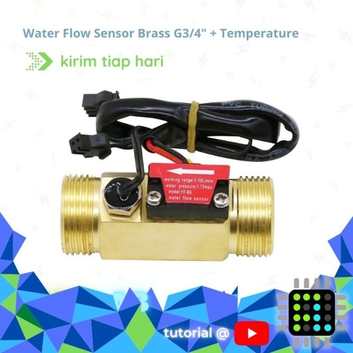 Jual WATER FLOW SENSOR YF B6 G3/4 FLOWMETER KUNINGAN & SUHU YF-B6 Q 30L ...