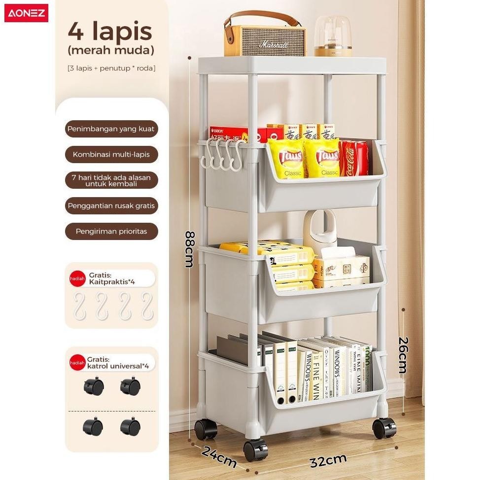 Jual Rak Susun Penyimpanan Terbuka Serbaguna Rak Trolley Susun Dengan ...