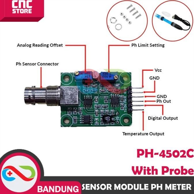 Jual SENSOR PH METER MODULE PH-4502C WITH PROBE ELECTRODE FOR ARDUINO ...