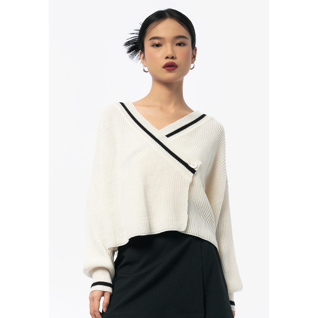 Jual COLORBOX Overlapped Long Sleeve Cardigan Off White | Shopee Indonesia