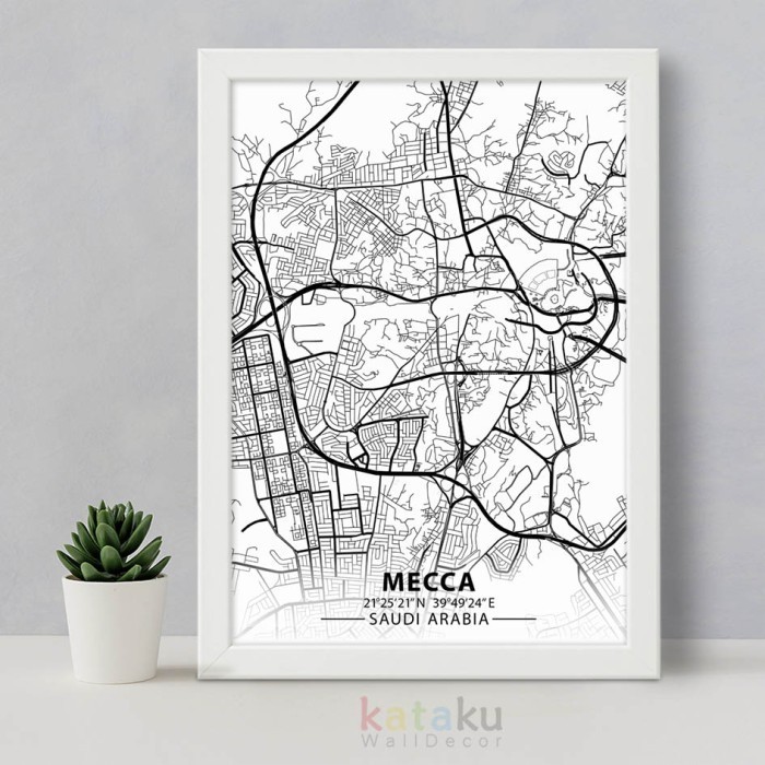 Jual Mecca City Map Art Peta Mekah Arab Saudi Hiasan Dinding Minimalis ...