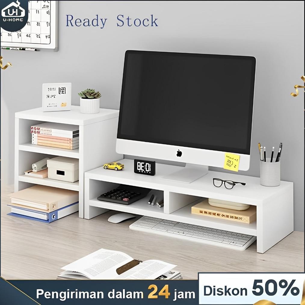 Jual Stand Monitor Rak Dudukan Komputer Kayu Monitor Desktop Rak Buku ...