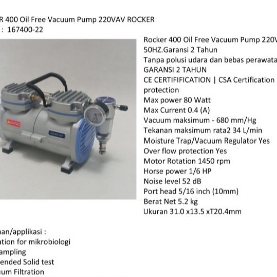 Jual ROCKER 400-MF31 | Oil Free Vacuum Pump Vacuum Filtration System ...