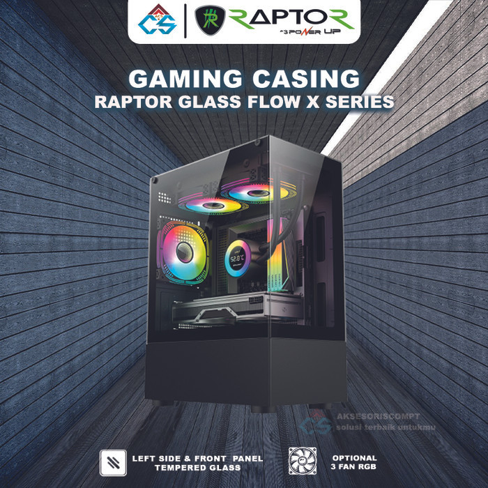 Jual GAMING CASING RAPTOR GLASS FLOW X BLACK SERIES - CASING GAMING ...