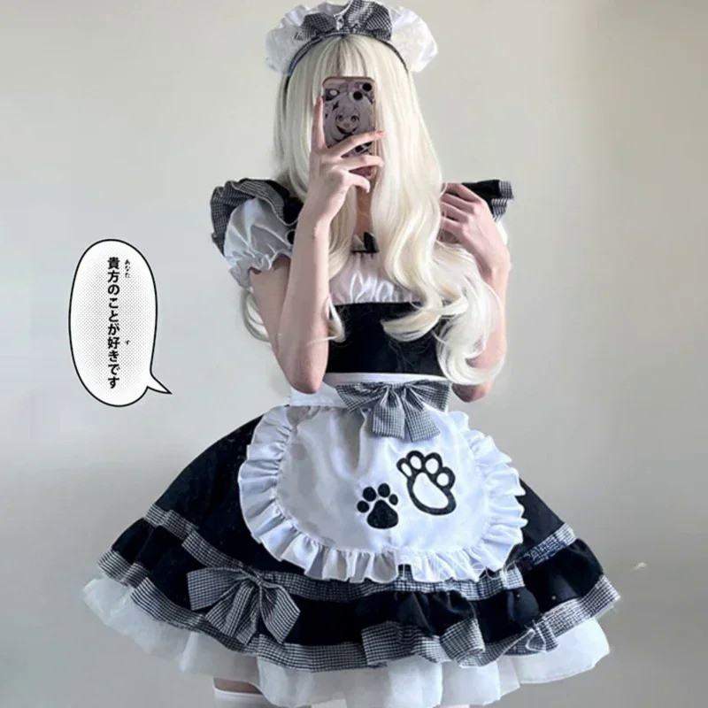 Japans Anime-dienstmeisjes-outfit, klassiek Lolita-schort voor bruidsmeisjes, cosplay, dessous, sexy en schattig, 1298 zwart, eenheidsmaat