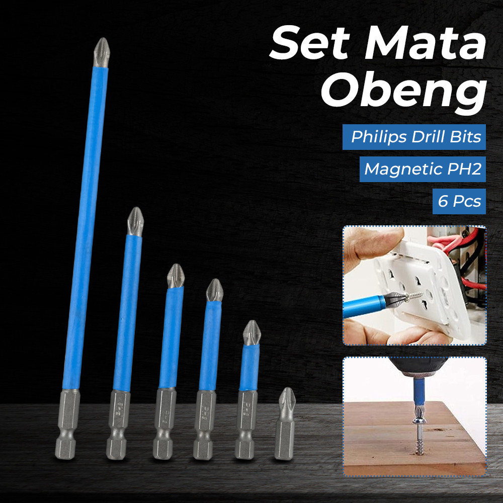 Jual AUTOTOOL Set Mata Obeng Plus Philips Drill Bits Magnetic PH2 6 PCS ...
