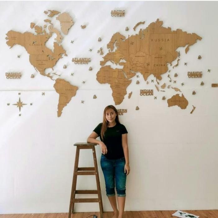 Jual Peta Dunia Kayu (World Map Wood) / Dekorasi Hiasan Dinding ...