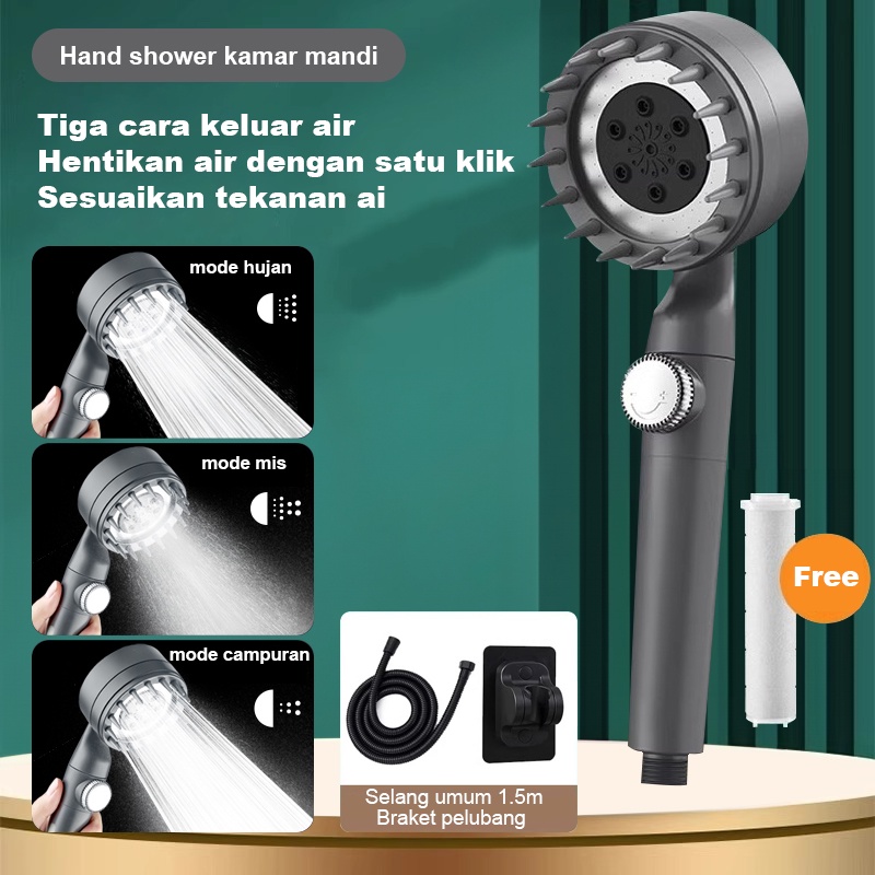 Jual Shower Kamar Mandi Kepala Shower Set Shower Mandi Hitam Premium Saringan Bawaan 3 Mode Hand 4363