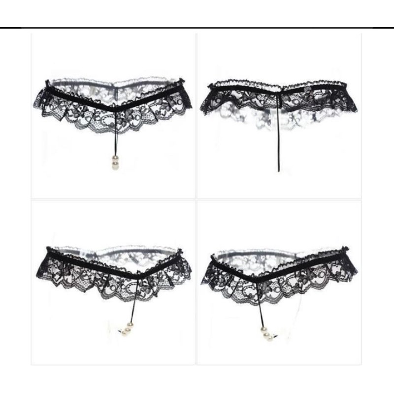 Jual Lingerie pearl Lace thong black | Shopee Indonesia