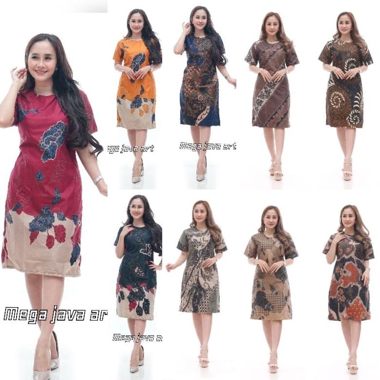 Jual Baju Dress Wanita Modern Model Terbaru Motif Batik Lengan Pendek