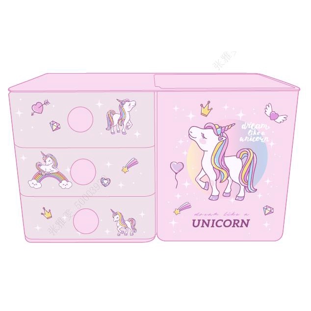 Jual Denpasar Cod Bali Miniso Unicorn Series Mini Three Layered Desktop Miniso Storage Box