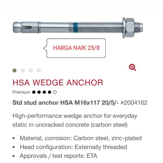 Jual HILTI STUD ANCHOR HSA M16 X 117 MM Shopee Indonesia