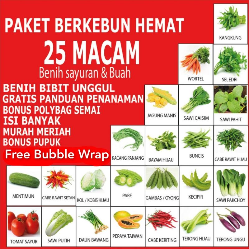 Jual Paket Biji Benih Sayuran Lengkap 25 Macam Jenis Bibit Unggul Siap ...