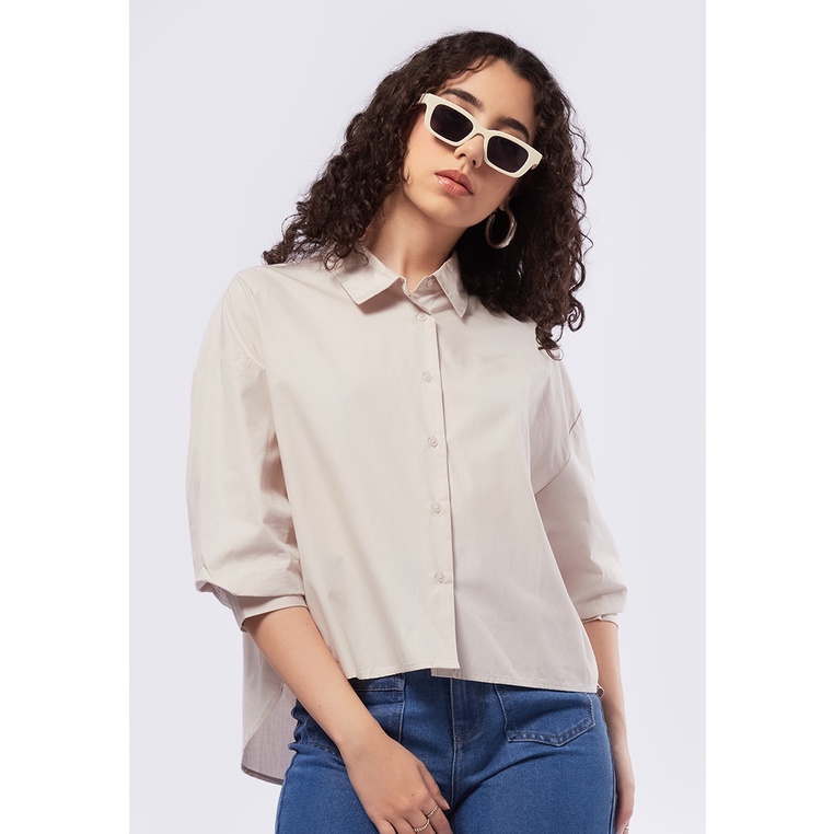 Ecru Wine Full Sleeves Blouse