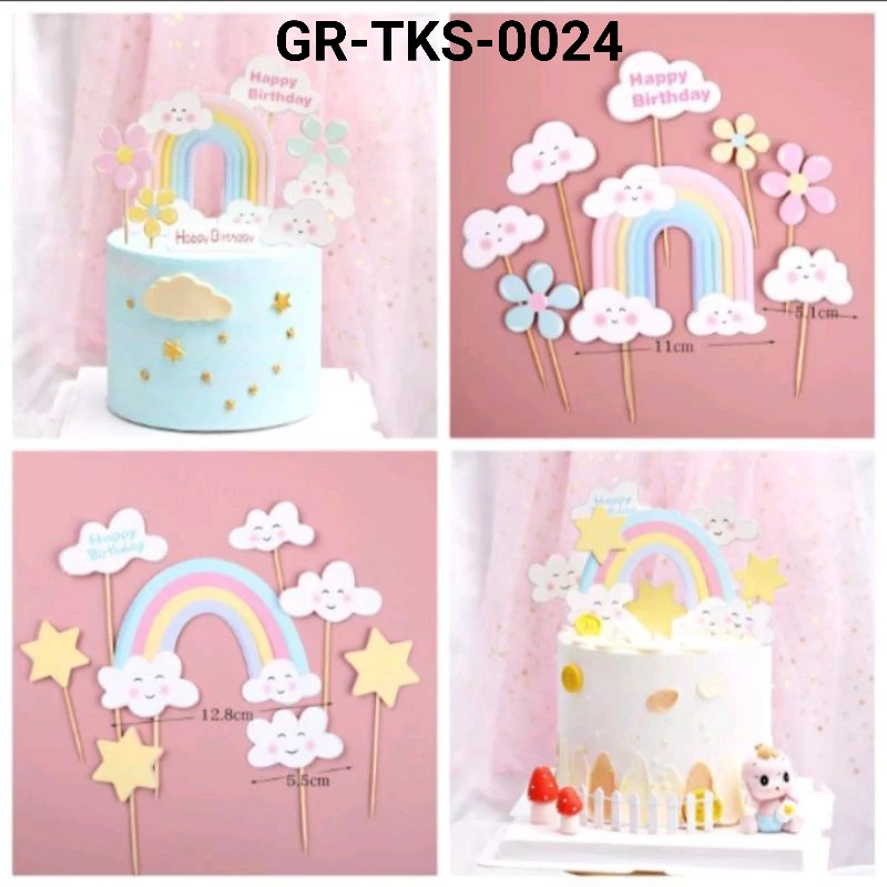 Jual Gr Tks Cake Topper Hiasan Kue Kertas Pelangi Awan Bintang Bunga Tpk Shopee Indonesia