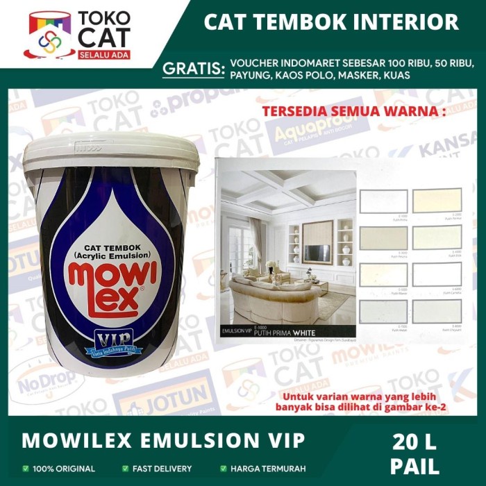 Jual Cat Tembok Dalam Mowilex Emulsion Vip E1000 Putih Prima Ukuran 20 Liter Pail Cat Tembok 6929