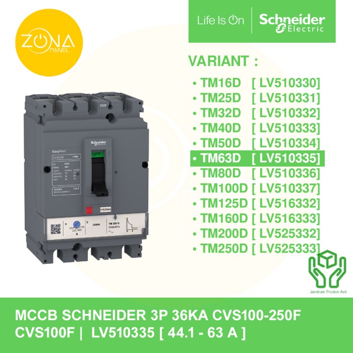 Jual Ori Mccb Schneider Easypact Cvs100F 3P 63A 36Ka Tmd Tm63D Lv510335 ...