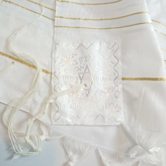 Jual New Sale Selendang Doa White-Gold Acrylic Tallit Gadol Kosher By ...